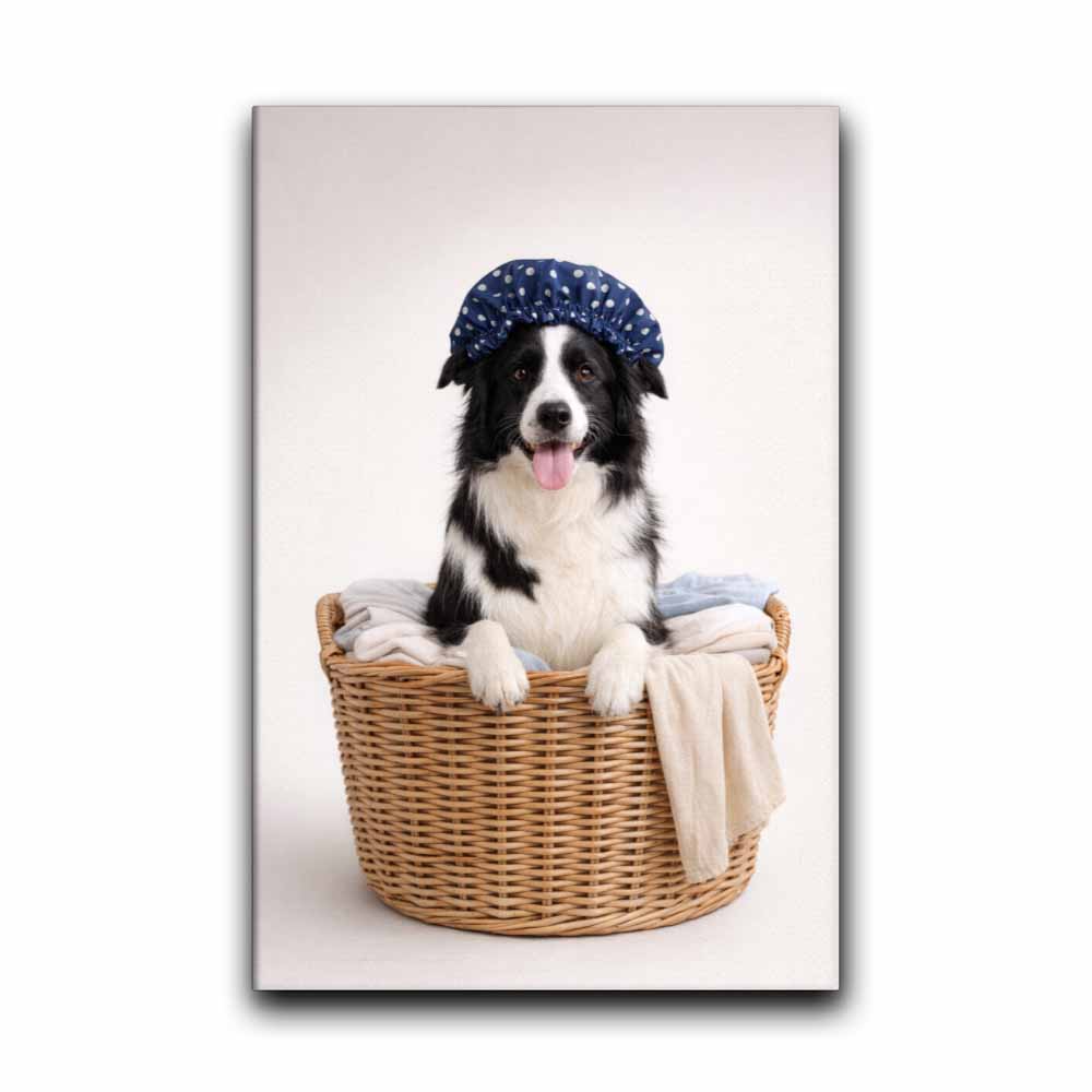Dog Laundry Portraits Custom Pet Prints in Washer & Ironing Personalized Laundry Room Digital Wall Art
