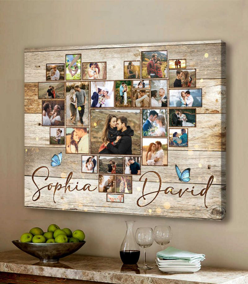 Custom Heart Photo Collage Canvas, Photo Collage Gift, Personalized Anniversary Gift For Couples