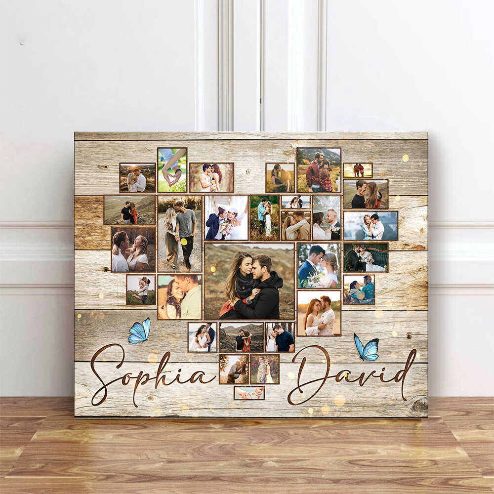 Custom Heart Photo Collage Canvas, Photo Collage Gift, Personalized Anniversary Gift For Couples