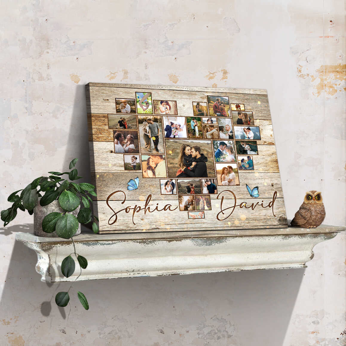 Custom Heart Photo Collage Canvas, Photo Collage Gift, Personalized Anniversary Gift For Couples