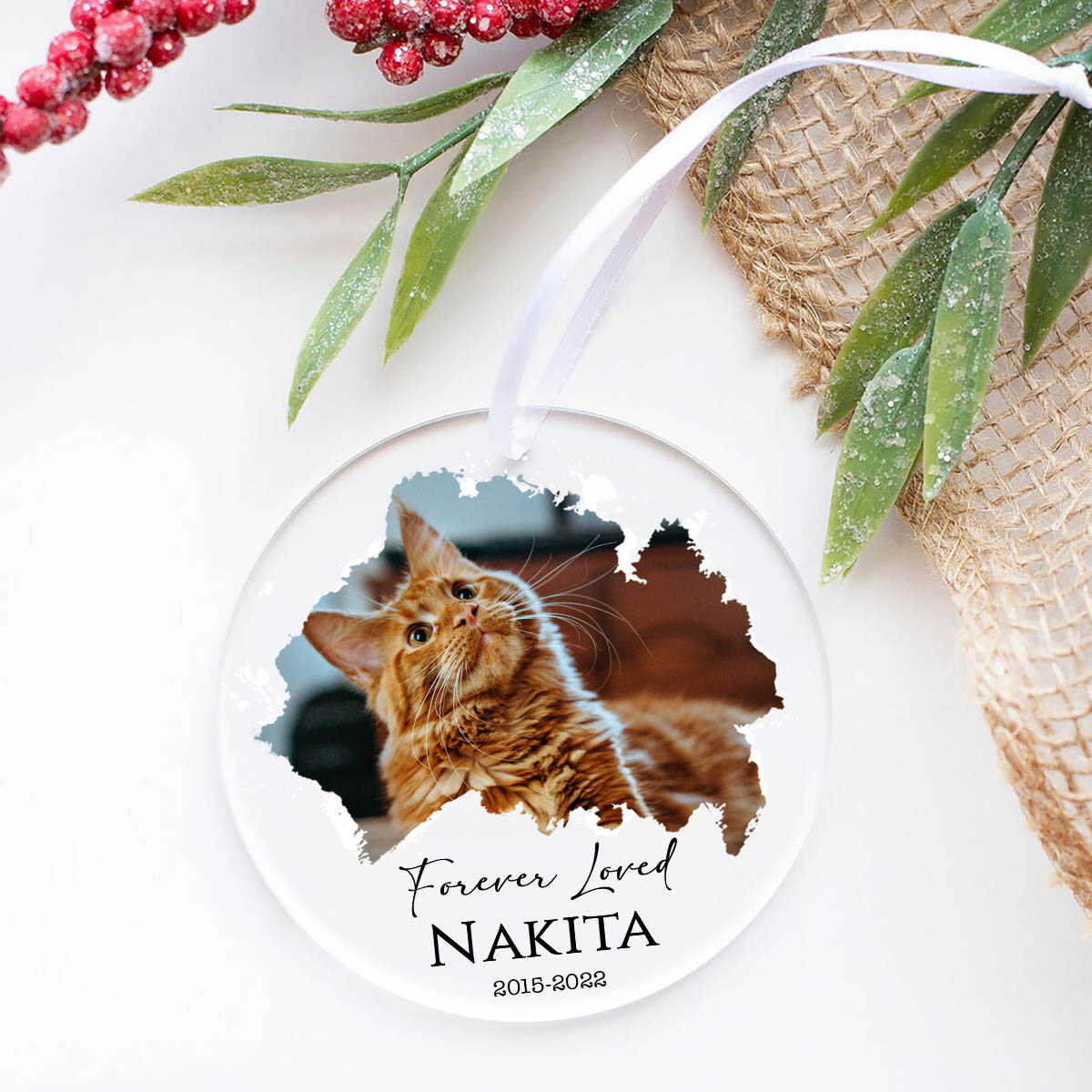 Forever Loved Cat Memorial Ornament, Custom Cat Ornament, Personalized Christmas Ornaments, Custom Photo Ornament, Cat Loss Keepsake, Pet Memorial Gifts cat126_optimized.jpg