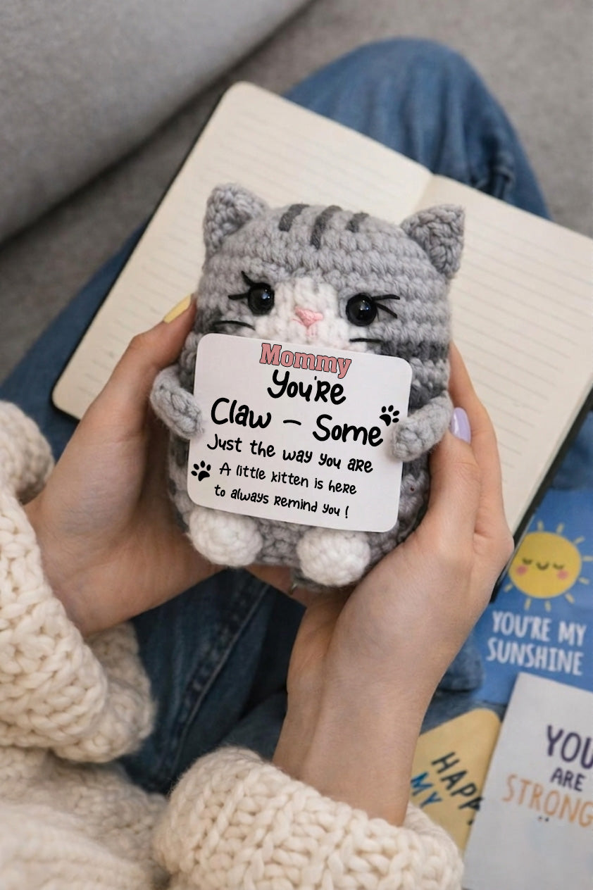 Crochet Cat Encouragement Gift You re Claw-Some Positive Plush Cat Lover Gift for Her, Exam Good Luck, Small Mother s Day Gift