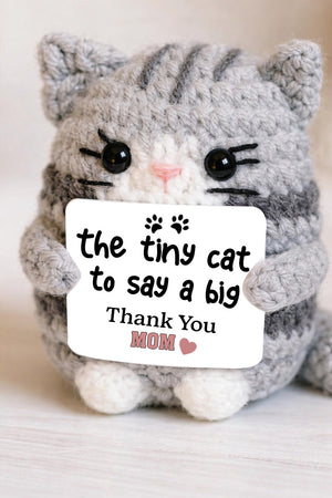 Positive Cat Crochet Plush Cat Lover Gift, Thank You Mom Support Mom Motivational Desk Decor, Small Handmade Cat Gift for Her Cat Mom
