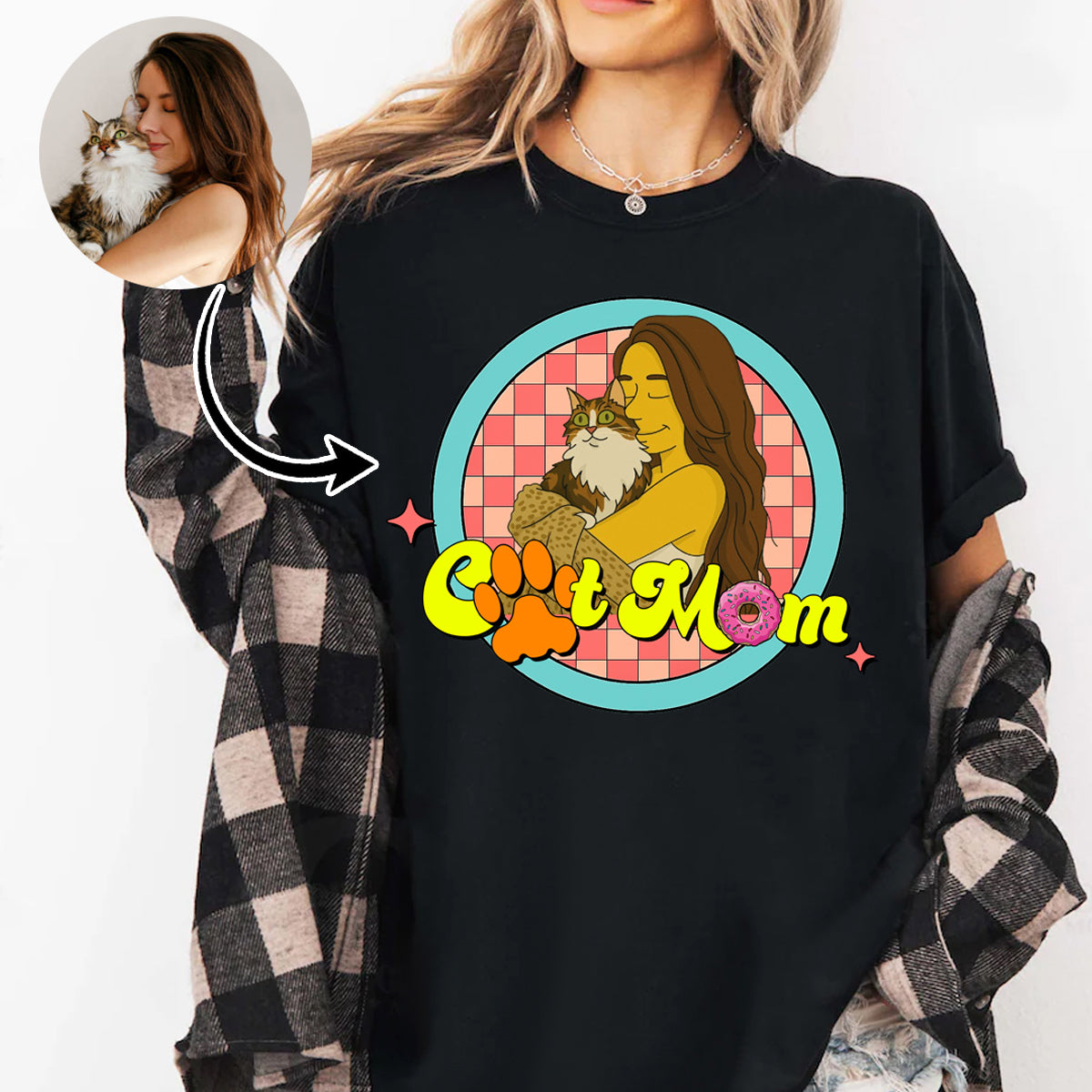 Cat Mom Simpsonized Portrait Custom Your Photo - Personalized Photo Shirt Gift For Cat Mom, Cat Lovers, Birthday Gift