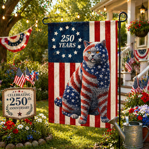 Patriotic Cat Garden Flag, 250 Years Anniversary Flag Decor for Cat Lover Custom Cat Photo Flag 250th Anniversary Flag
