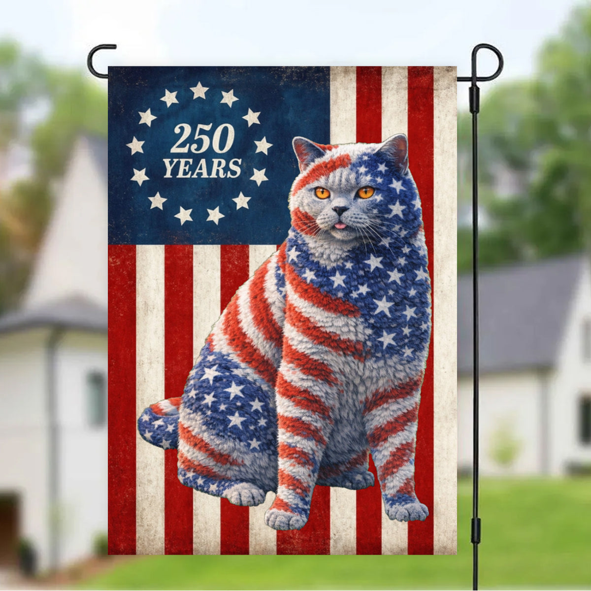Patriotic Cat Garden Flag, 250 Years Anniversary Flag Decor for Cat Lover Custom Cat Photo Flag 250th Anniversary Flag