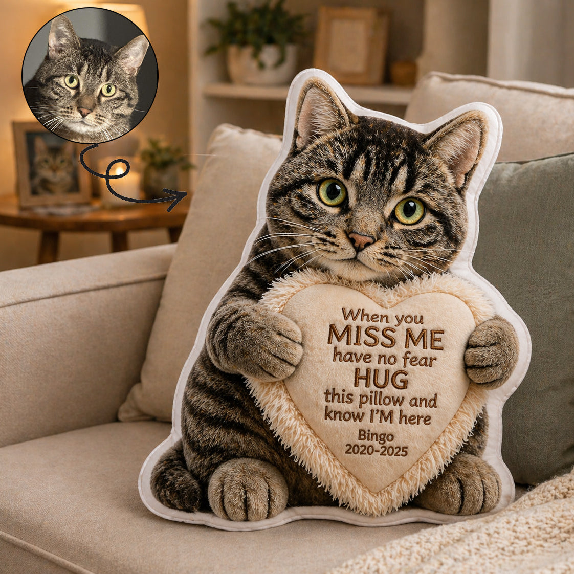Custom Dog Cat Photo Memorial Pillow, Personalized Sympathy Keepsake, Remembrance Cushion, Bereavement Hug Gift