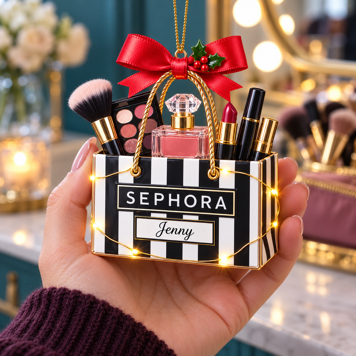 Personalized Makeup Christmas Ornament – Custom Name Beauty Shopping Bag with Makeup Brush and Lipstick, Gift for Makeup Lovers and Beauty Enthusiasts cb134024-c78b-4d51-857d-603dc7be34aa-Handheld-Sephora-Christmas-beauty-ornament-3.png