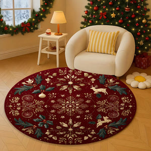 Red Christmas Round Rug, Elegant Holiday Carpet with Gold Snowflake and Reindeer Design for Living Room or Entryway cb1d1f5e-20ed-4159-943f-9b152d425d3f-2.jpg