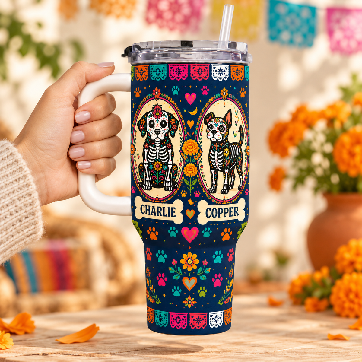 Personalized Dog Memorial 40oz Tumbler with Handle, Custom Pet Names, Day of the Dead Dog Lover Gift cb32a217-581b-48e5-811e-aac621dff3bc-40oz-2.png