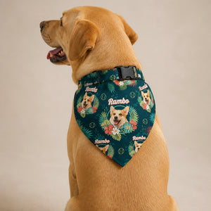 Custom Pet Photo Tropical Wreath Bandana with Name - Personalized Pet Bandana Collar With Adjustable Buckle cb6e271a-5602-478d-920e-ed8f5b611603.jpg