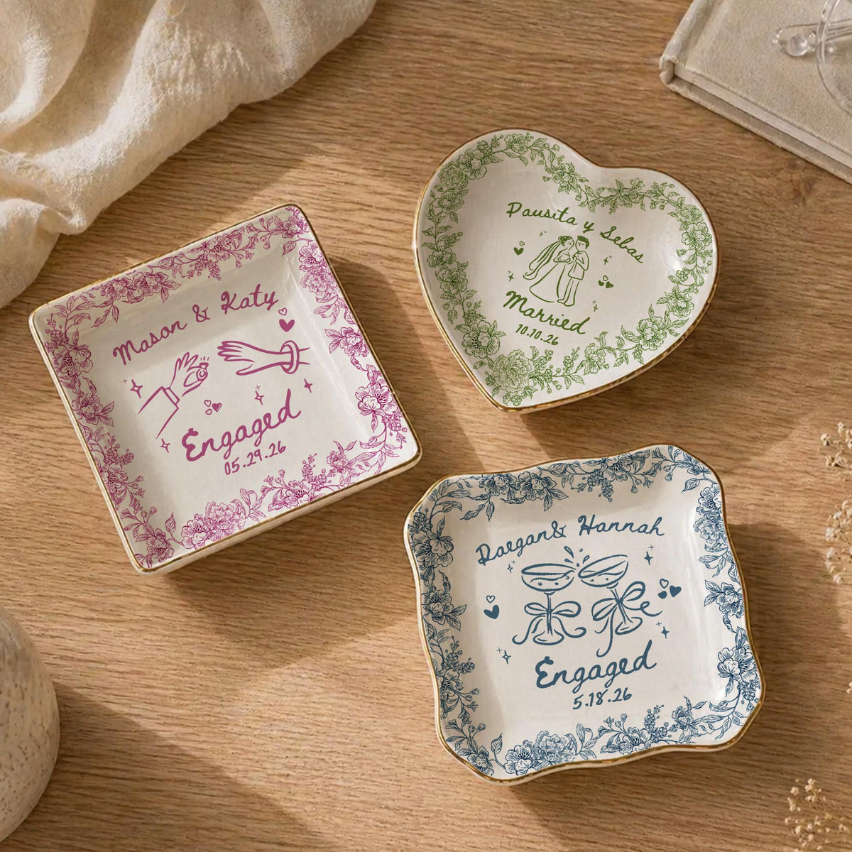 Personalized Ceramic Ring Dish, Custom Engagement Gift, Whimsical Gift for Engaged Couples Newlyweds Friends, Wedding Bride & Groom cb8d7ba2-c93b-41e3-8bda-abde5afa66a7-2.jpg