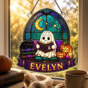 Personalized Cozy Ghost Reader Stained-Glass Suncatcher - Personalized Suncatcher Ornament cb8e3110-2d43-4f4a-8455-65cb40b004db.jpg