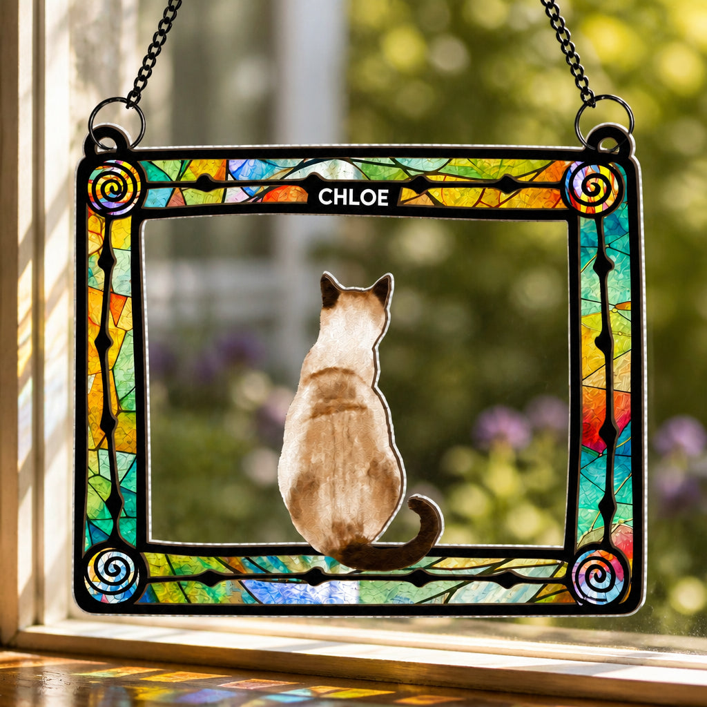Personalized Cat Stained-Glass Suncatcher with Name - Personalized Rectangle Stained Glass Suncatcher (PW) cb9bd5f7-cbd2-4499-b617-bf0e242afa06.jpg
