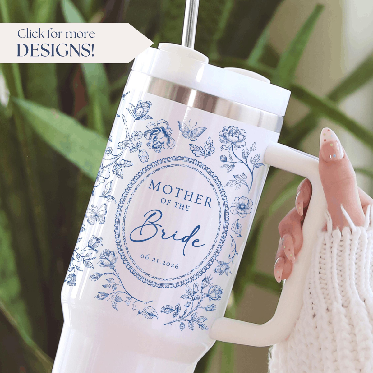 Blue Toile Mother Of the Bride Tumbler 40oz, Personalized Mother Of The Groom Tumbler With Handle, Blue Floral Toile De Jouy Wedding Cup cba8312f-f8d9-4dea-a2ad-d0516b9118b8-banner-3.png