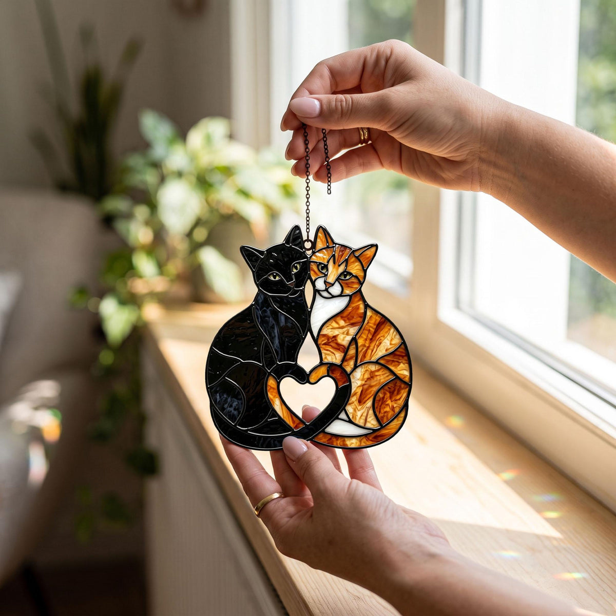 Charming Black Orange Cat Couple Acrylic Suncatcher, Stained Glass Pet Window Hanging Ornament, Cat Lover Window Hanging Decor, Mom's Gift cbcd1b12-64b7-4d11-9bb0-565c61a0a585-9.jpg