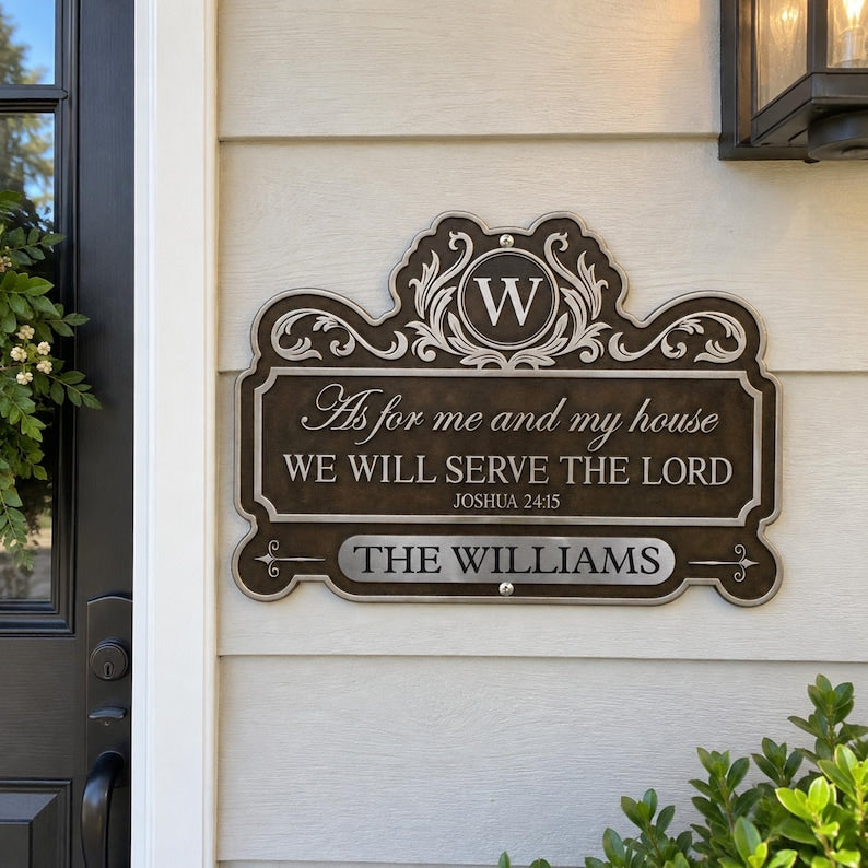 Personalized Christian Family Metal Sign, We’ll Serve the Lord Door Sign, Custom Religious Home Decor, Christian Housewarming Gift cbdc9220-68b7-47de-9585-685a55c854c2-bn1.jpg