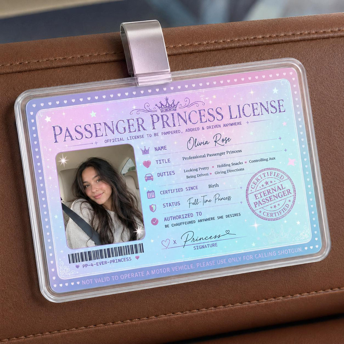 Custom Passenger Princess License Car Visor Clip, Personalized Photo Acrylic Car Accessory, Funny Couple Gift For Girlfriend cbefee46-d586-4e96-a228-7b8cb3f5be6a-5.jpg