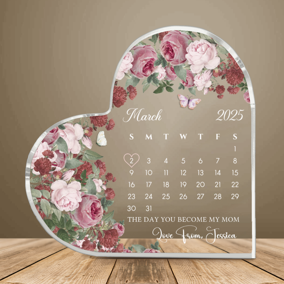 Personalized Calendar Gift For First Mother Heart Acrylic, Custom Calendar New Born Gift, New Mom Gift, First Mothers Day From Wife