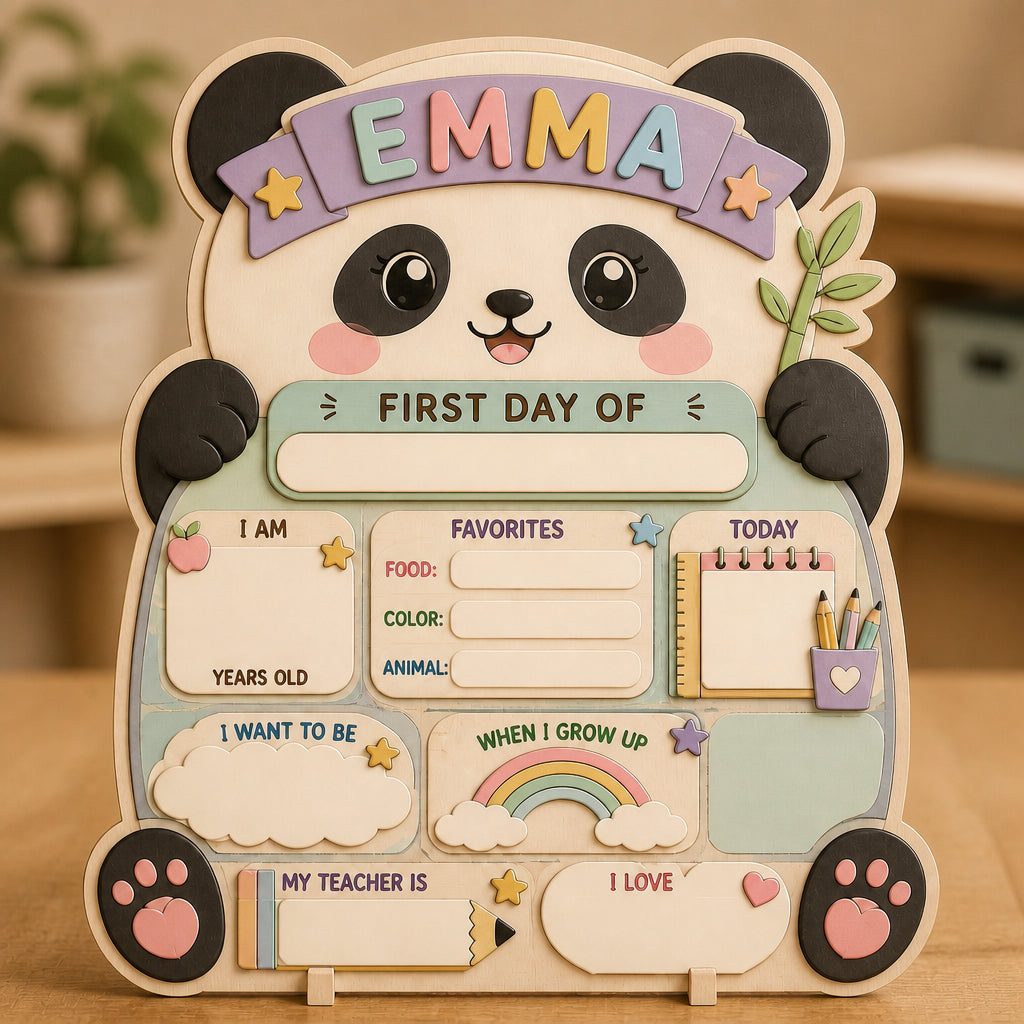 Kawaii Panda First Day Of School Standing Board — Personalized Name - Personalized Wooden custom shape Standing 2 layer (5mm) cc0798ae-3c44-422c-a911-e0512d10ee54.jpg