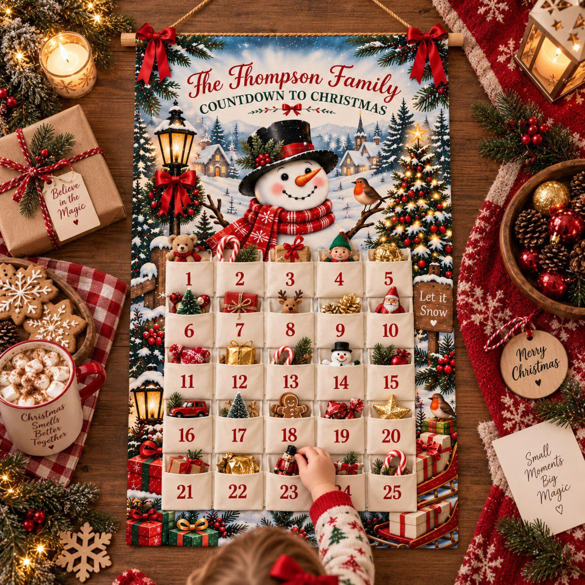 Personalized Reusable Fabric Advent Calendar, Snowman Christmas Countdown, Custom Family 25 Pocket Advent Calendar, Holiday Wall Xmas Decor cc2139f0-9e57-4ece-9f9e-025bb3d7d308-il_1588xN.8528106420_ib1k.jpg