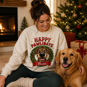 Happy Pawlidays Personalized Pet Cartoon Sweatshirt - Personalized Sweatshirt cc487d83-6a09-4d58-923e-053a9d2a529f.jpg