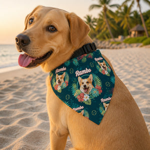 Custom Pet Photo Tropical Wreath Bandana with Name - Personalized Pet Bandana Collar With Adjustable Buckle cc6606ad-b463-4f32-b061-cffa84f097ae.jpg