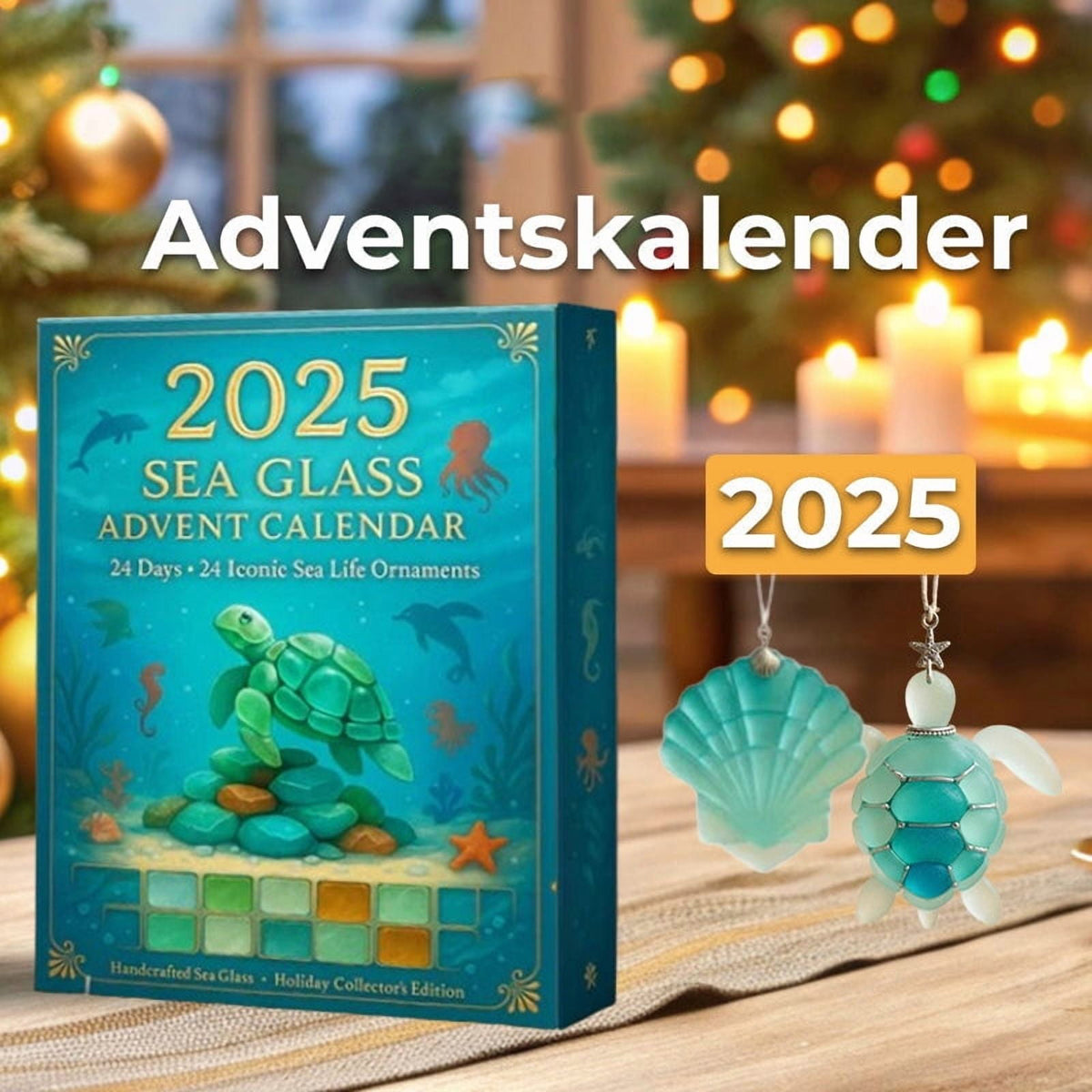 Sea Glass Advent Calendar 2025 24 Sea Animal Figurines Xmas Gift Set