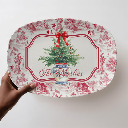 Personalized Red Toile Christmas Platter, Holiday Serving Tray, Custom Family Name, Festive Dinnerware, Chinoiserie Platter, Hostess Gift cc7e638a-afb9-42a7-92dd-341b46b9d640-4.jpg