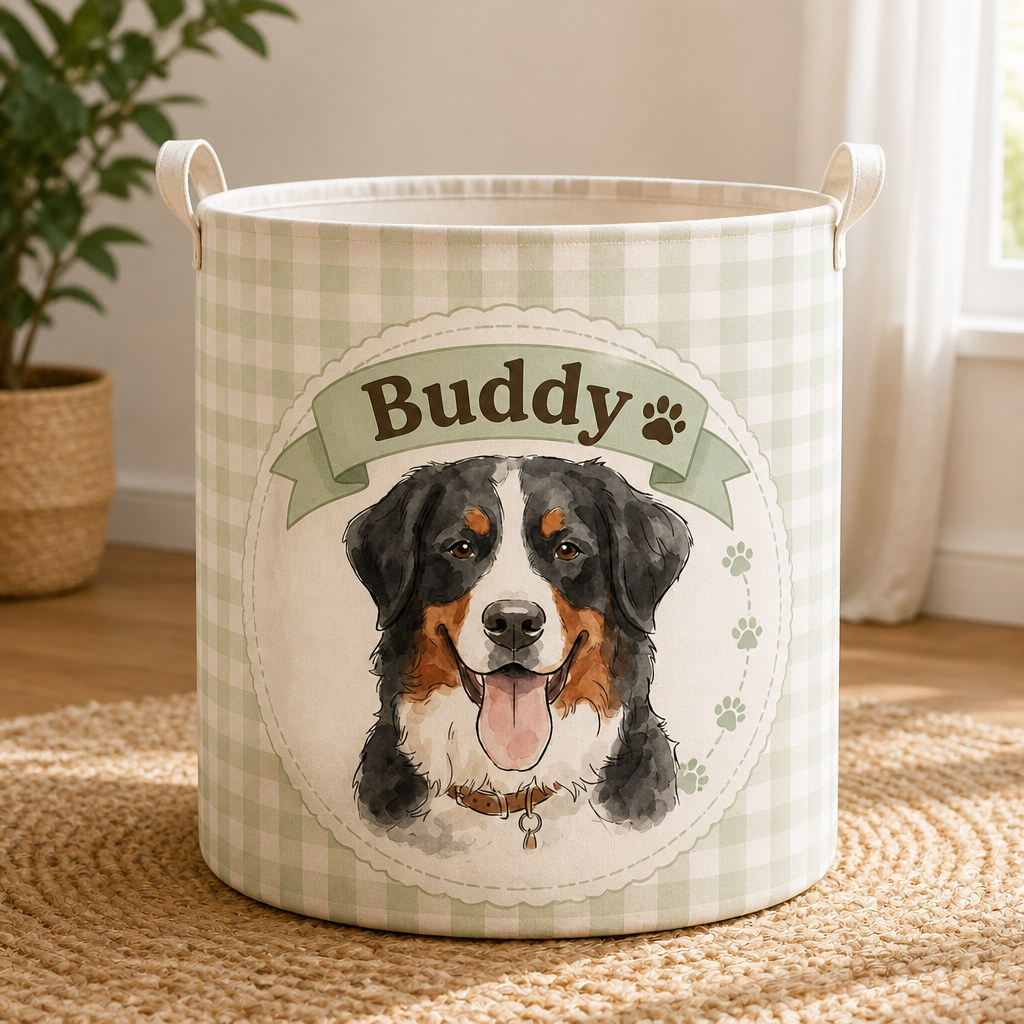 Custom Pet Portrait Storage Bag – Watercolor Gingham with Name - Personalized Storage Bag cc875617-77fd-4a58-961e-13d4c847ae7b.png