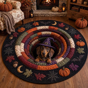 3D Dachshund Halloween Round Rug, Cute Witch Dog Optical Illusion Carpet, Spooky Fall Quilted Floor Mat, Wiener Dog Halloween Decor Gift cc92cd16-a2fa-48ed-a712-afe6158d3b75-1.jpg