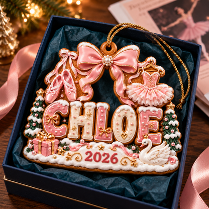 Personalized Ballet Christmas Ornament 2026 – Custom Name with Pink Ballet Shoes, Tutu and Swan, Keepsake Gift for Ballerinas and Dance Lovers ccb53b20-957f-4127-bdf1-d8272b999625-Chloe-ballet-ornament-in-gift-box-4.png