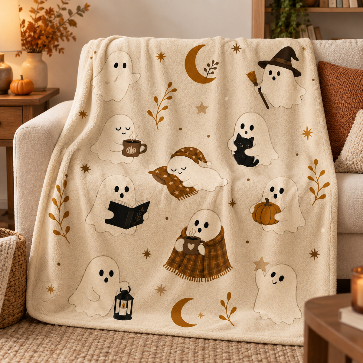 Cute Ghost Halloween Blanket, Cozy Halloween Throw Blanket, Neutral Beige Ghost Decor, Spooky Season Plush Blanket, Fall Couch Blanket Gift ccc43aa8-61e9-4fd5-a689-dc7752a434ce-2b11e66f-6de8-4972-bdfc-ba6f9da86d89.png