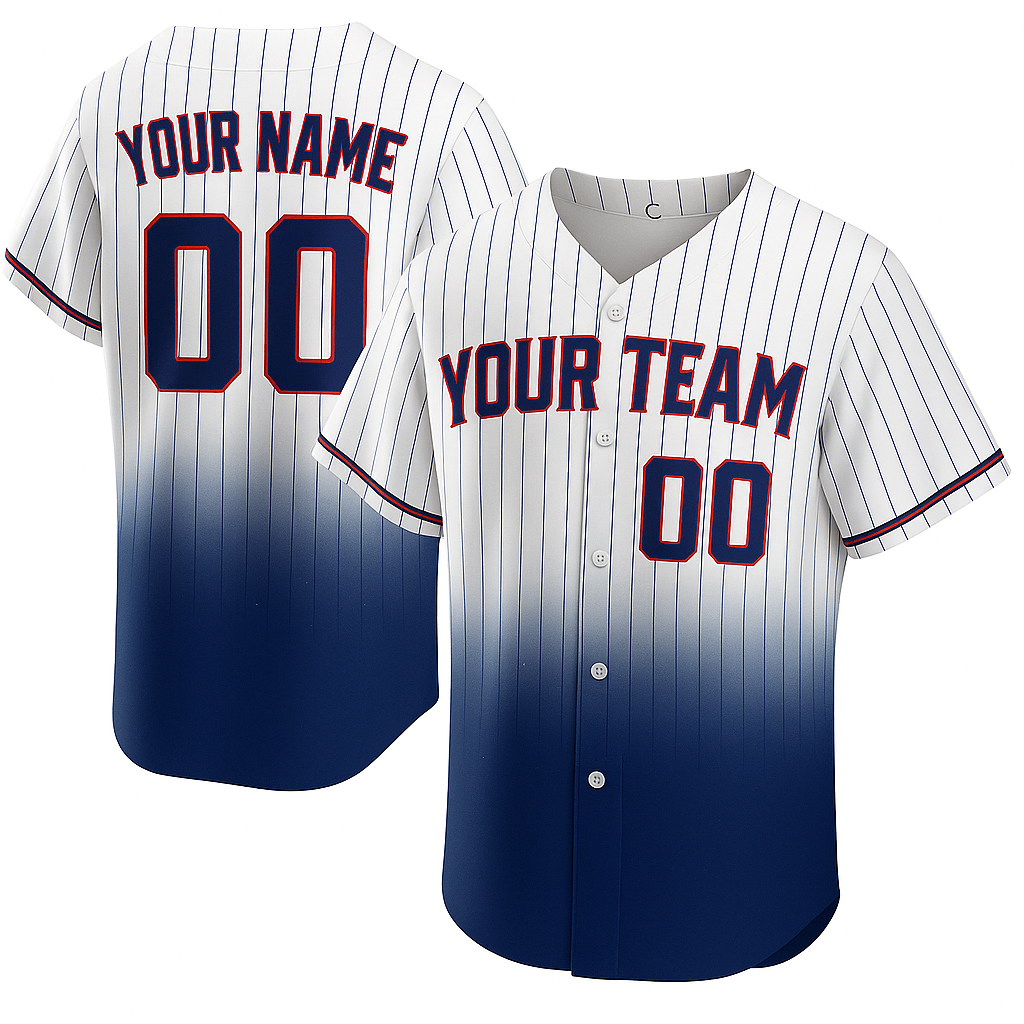 Custom Baseball Jersey – October Sky Gradient Edition White & Navy Pinstripes