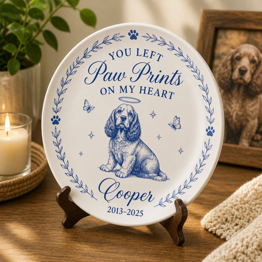 You Left Paw Prints On My Heart - Personalized Pet Memorial Ceramic Plate - Personalized Personalized Ceramic Plate cd237cd7-2866-4b1b-bdcc-c8626e4f84b8.jpg