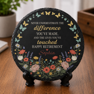 Personalized Slate Garden Stone: Custom Retirement Plaque Round Floral Yard Sign
