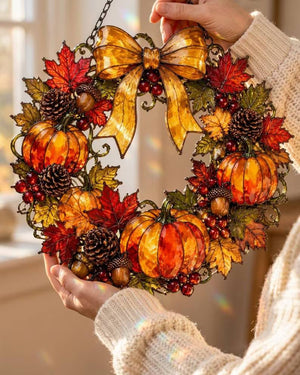 Pumpkin Wreath Suncatcher, Fall Window Decor, Acrylic Stained Glass Style Hanging Art Gift cd4c8bb4-4a42-43ef-acf4-755a99212557-ghghghgh-1-.jpg