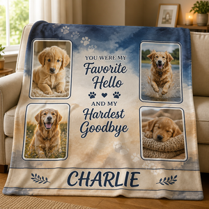 Pet Memorial Photo Blanket — Favorite Hello Hardest Goodbye (4 Photos + Name) - Personalized Blanket cd71bf48-ab17-4079-b10d-23c7ee55916e.png