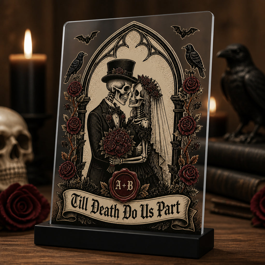Gothic Skeleton Couple Acrylic Plaque — Till Death Do Us Part (Monogram) - Personalized Acrylic Plaque cd79f317-2e4b-4183-ade5-08737ac431ef.jpg