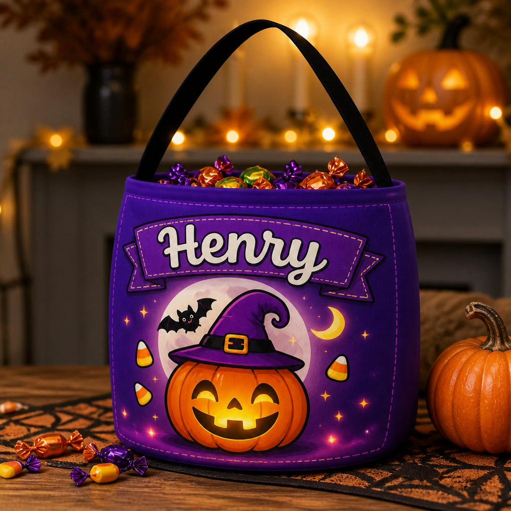 Personalized Halloween Trick-or-Treat Fabric Bag — Name + Cute Pumpkin & Bat - Personalized Halloween Fabric Basket cd7acf26-0419-4261-89e8-2400e3fa7a65.jpg