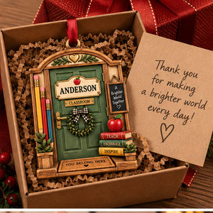 Personalized Teacher Classroom Door Christmas Ornament - Custom Name Educator Tree Decor cd8c43e7-fdd7-47f9-9303-5dff92bade1b-teacher_classroom_mockup_2_gift_box.png