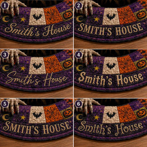 Personalized Quilted Round Halloween Rug, Custom Name Pumpkin Reaper Rug, Spooky Patchwork Decor, Gothic Horror Doormat, Halloween Gift cda72dd7-d3b0-4949-aa02-a887499bdddd-fghfghgf-3-.webp