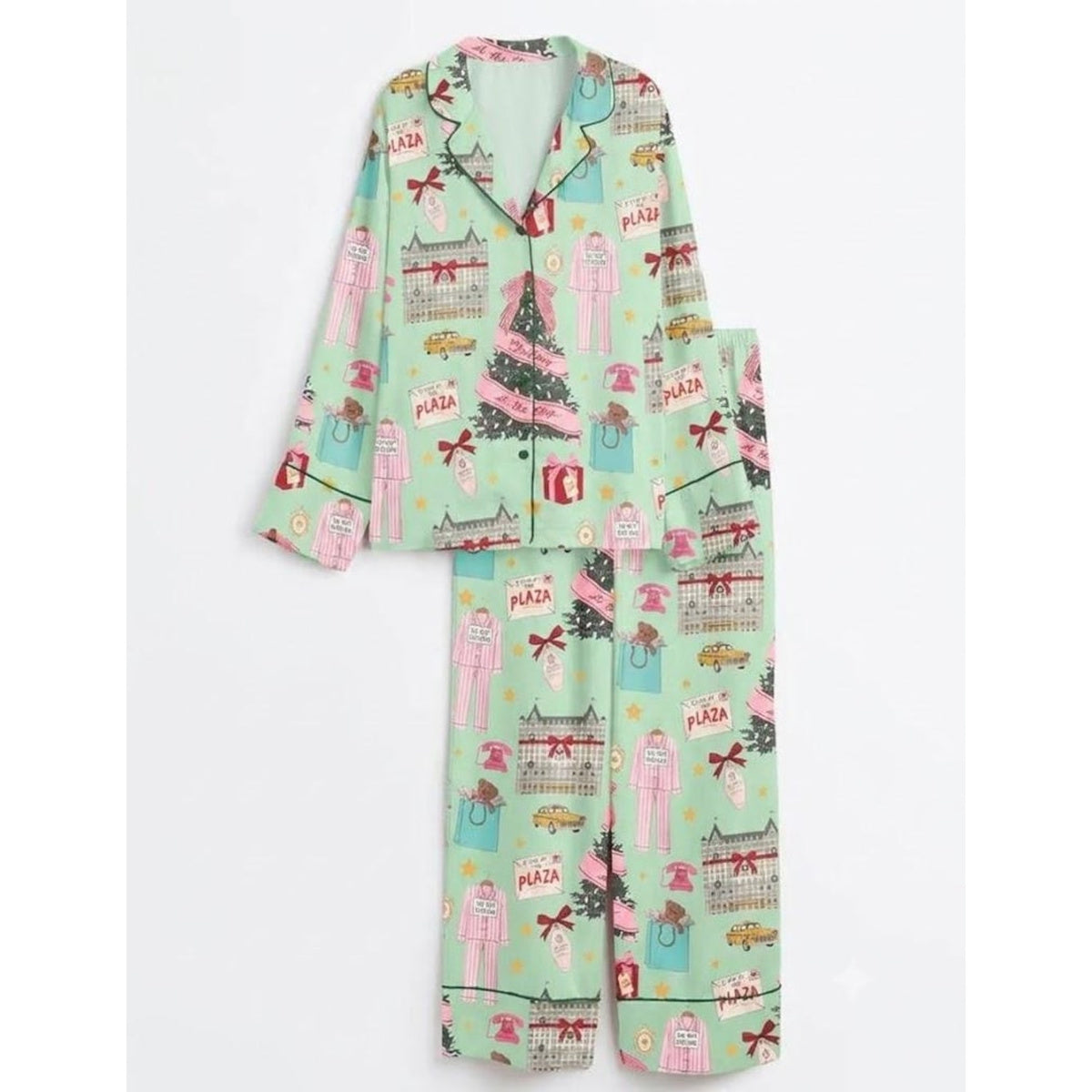 Women’s Christmas in New York Satin Pajama Set, NYC Holiday Short Sleeve Sleepwear, Festive Christmas Pajamas, Winter Gift For Her cdcc26e9-db8e-4ffc-b6fa-5730e31ec40f-plaza_square_06.jpg
