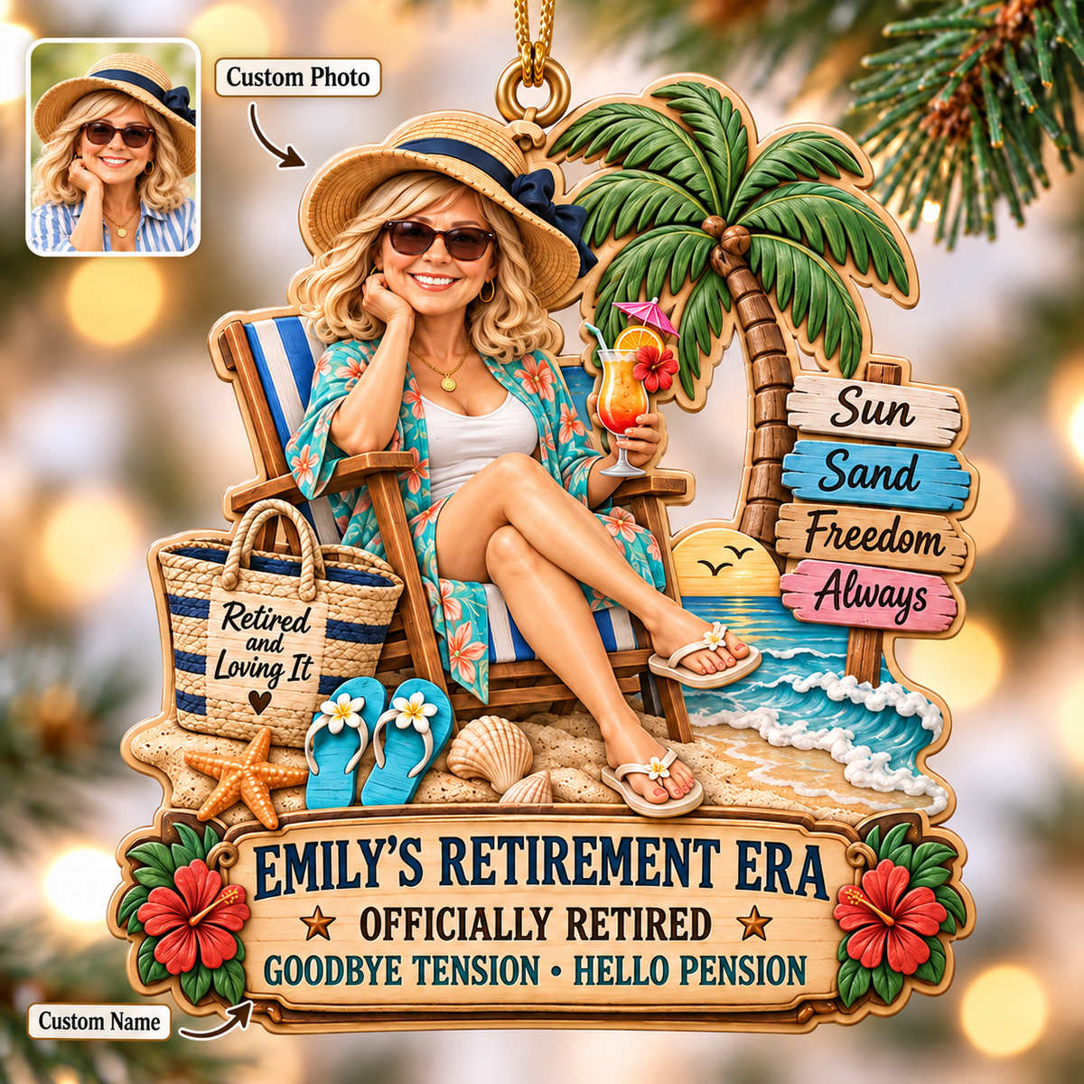 Personalized Retirement Beach Ornament, Custom Photo & Name Officially Retired Ornament, Tropical Retirement Gift for Women, Beach Lover Keepsake cdd8157f-a183-41ab-9015-dbbd1e887a42-Custom-Retirement-Beach-Ornament-Image-Sep-17-2026-11_13_26-AM.png