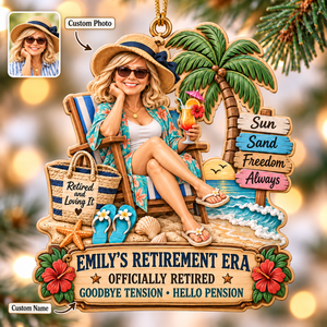 Personalized Retirement Beach Ornament, Custom Photo & Name Officially Retired Ornament, Tropical Retirement Gift for Women, Beach Lover Keepsake cdd8157f-a183-41ab-9015-dbbd1e887a42-Custom-Retirement-Beach-Ornament-Image-Sep-17-2026-11_13_26-AM.png