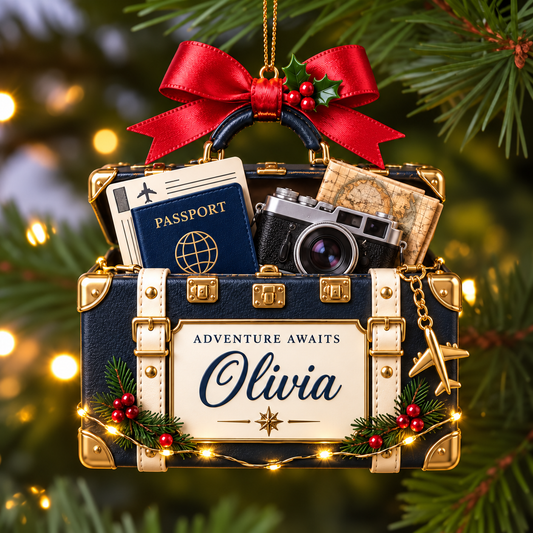 Personalized Travel Suitcase Christmas Ornament – Custom Name with Passport, Camera and Map, Adventure Awaits Keepsake Gift for Travel Lovers ce00ab17-fab2-4ac6-a018-ca38e01ecd56-Navy-passport-travel-ornament.png