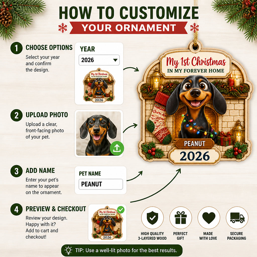 My 1st Christmas In My Forever Home – Custom Pet Photo 3-Layer Wood Ornament - Personalized 3-Layered Wood Ornament ce17350d-2031-486f-80cd-9c986577d550.jpg