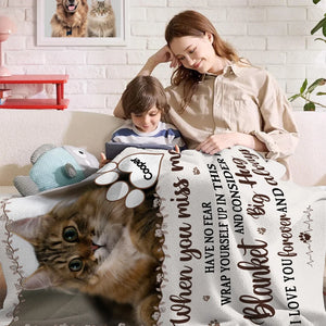 Personalised Miss Me No Fear Paw Print Soft Throw Blanket with Pet Photo and Name Pet Loss Memorial Sympathy Gift for Pet Lover