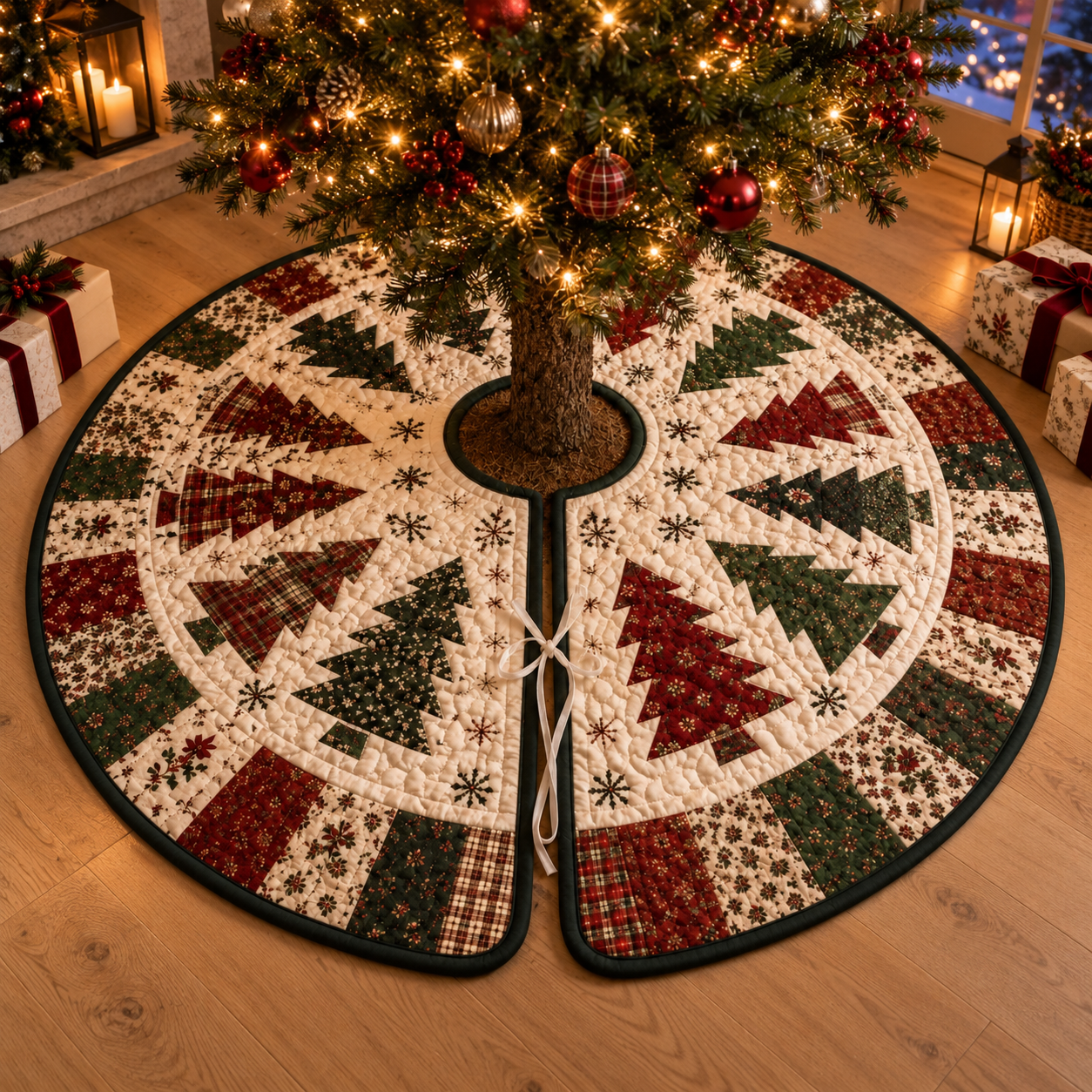 Quilted Christmas Tree Skirt, Patchwork Xmas Tree Skirt, Vintage Red Green Xmas Decor, Rustic Farmhouse Tree Base Cover, Holiday Quilt Decor ce274fcd-82c1-4646-895e-8a05f9596083-banner-1.png