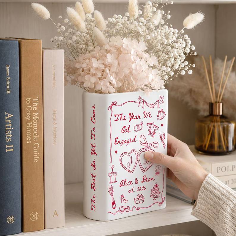 Personalized Engagement Gifts, The Year We Got Engaged Ceramic Book Vase, Custom Couple Name Wedding Gifts, Bride to Be Gift, Newlyweds Gift ce3187ee-cf45-4ac8-b78e-bdc2de50d037-uilio-10-.jpg